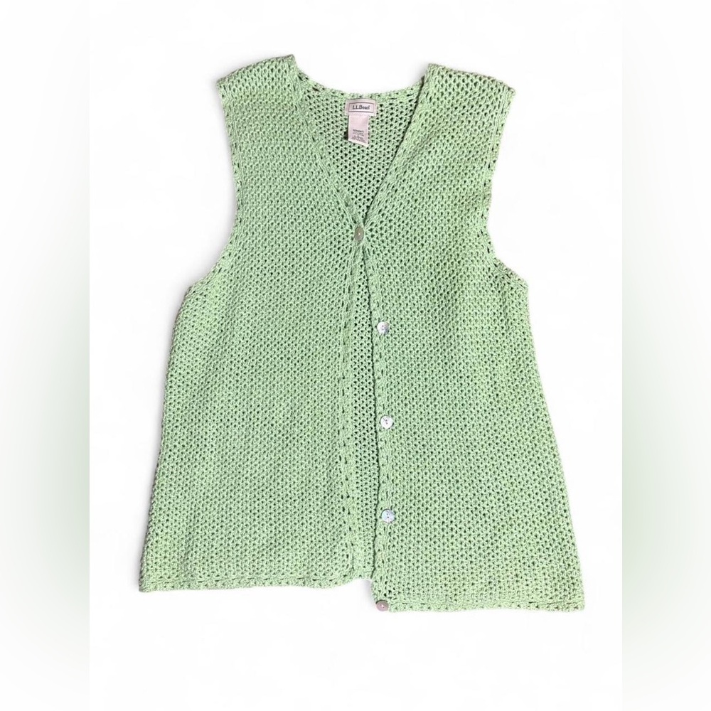 L.L. Bean Light Green Knitted Button Down Shirt Women’s L
